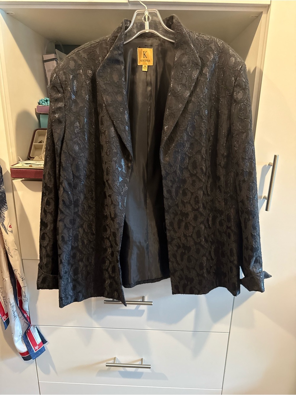Kasper Black Patterned Open-Front Blazer
